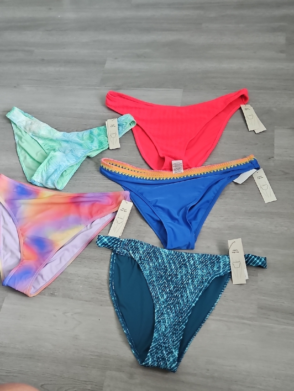 Brand NEW With Tags Lot Of 5 Colorful Swim Bottoms Cheeky High Leg